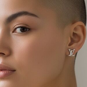 Elegant silver tone small Logo stud Earrings stainless steel New